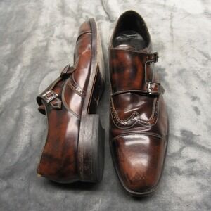 Donal Pliner Mens Dress Shoes 12M Brown Double Monk Strap Wingtip Cap Toe Brazil